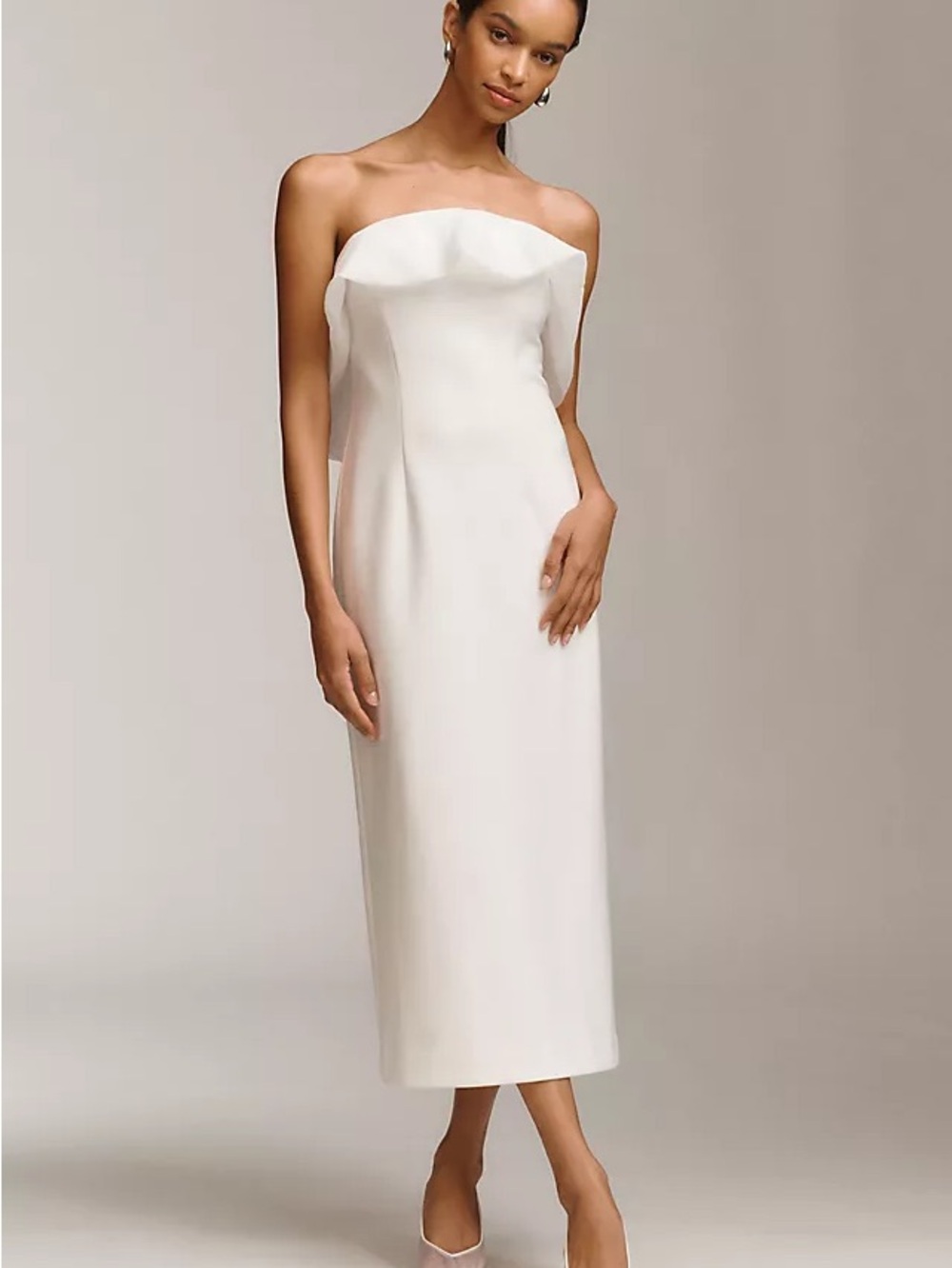 Anthropologie BHLD Wedding Bridal Strapless White Midi Dress